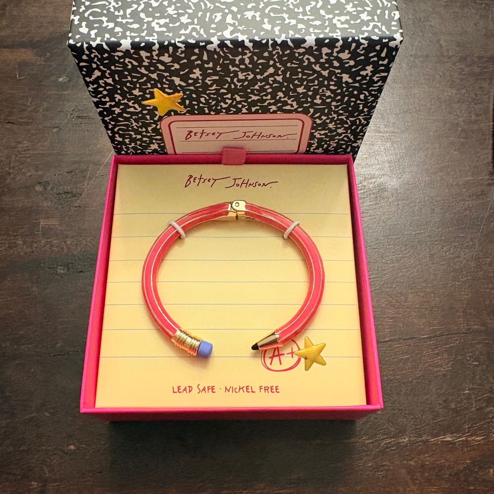 Betsey Johnson Pink Pencil Bangle Bracelet Back to School New Teacher Gift NIB
